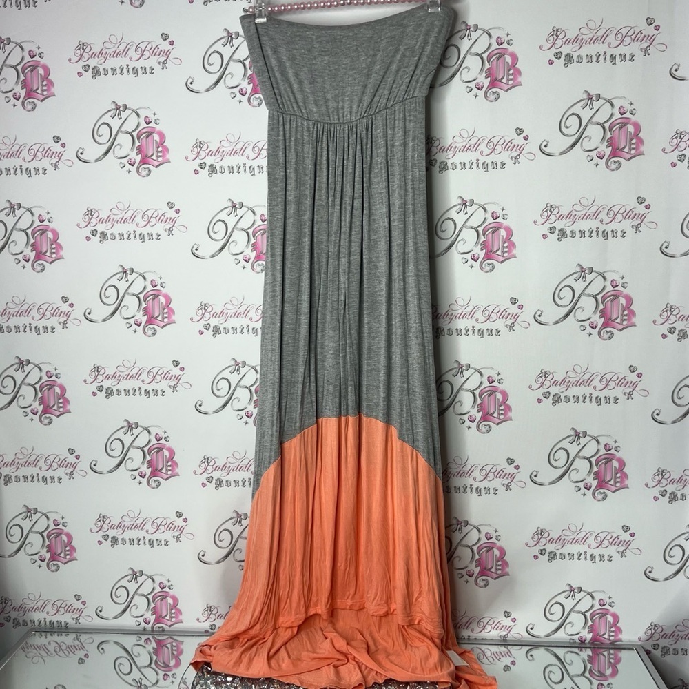 Kismet dress strapless flowy maxi half grey orange summer dress stretchy Gray